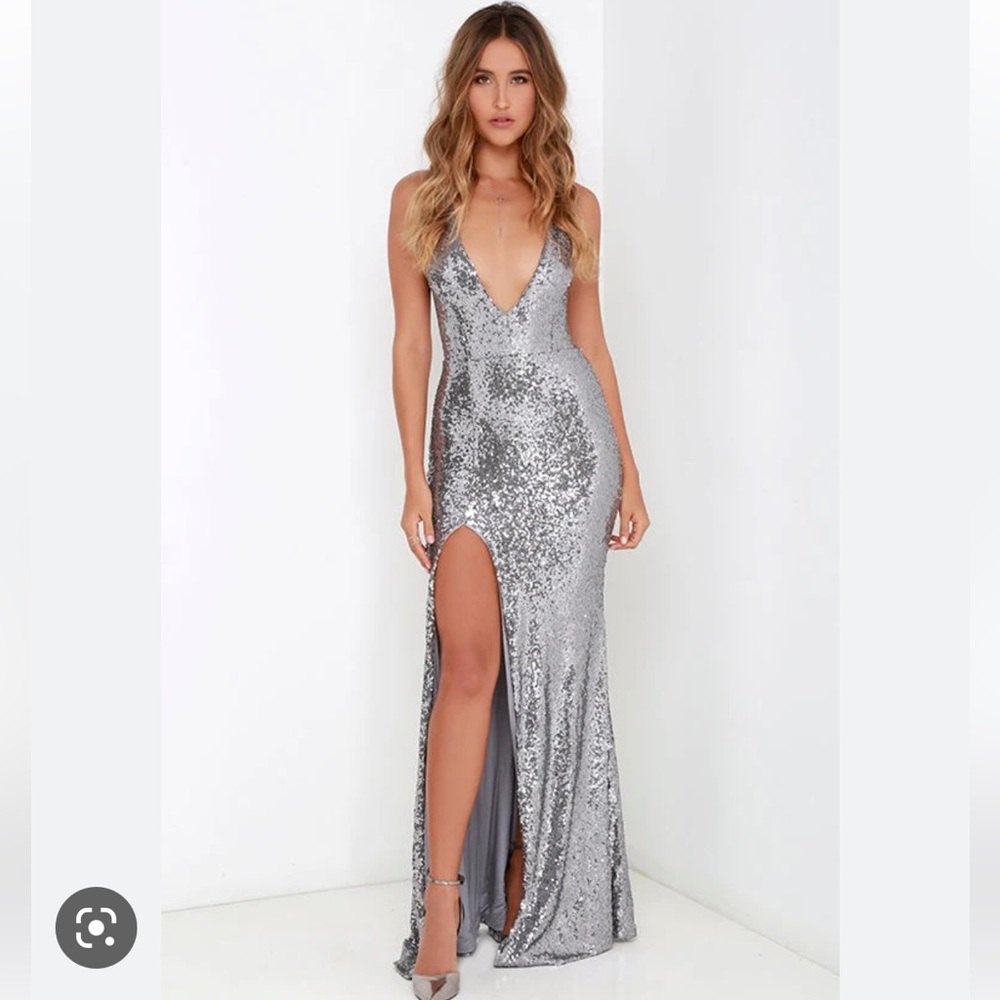 Lulu’s Silver Sequin Prom Formal Dress
